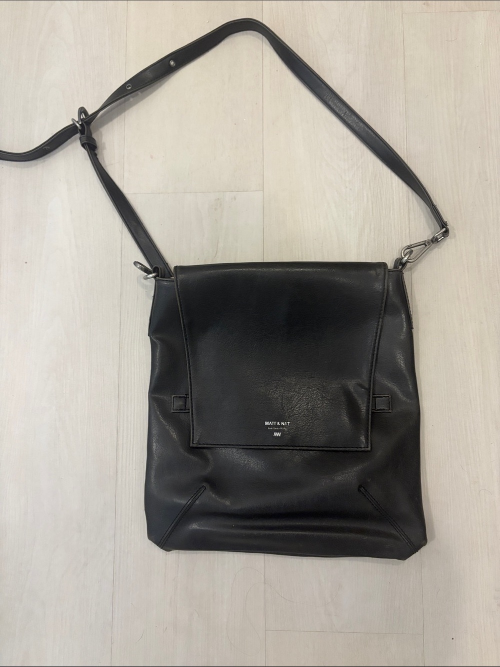 Matt & Nat Black Vegan Leather Messenger Bag